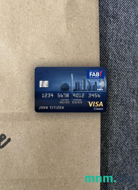 UAE First Abu Dhabi bank visa classic wygląd fotograficzny skan PSD + zdjęcie